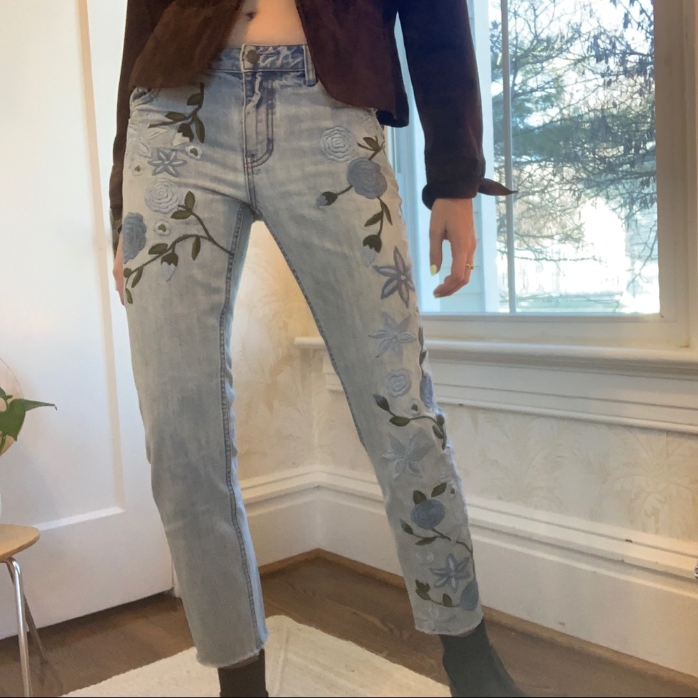 Free People embroidered light wash cigarette jean